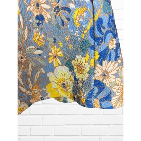 Shein Grey Yellow Floral‎ Print Round Neck Casual Peplum Top Womens Size medium - Picture 4 of 7